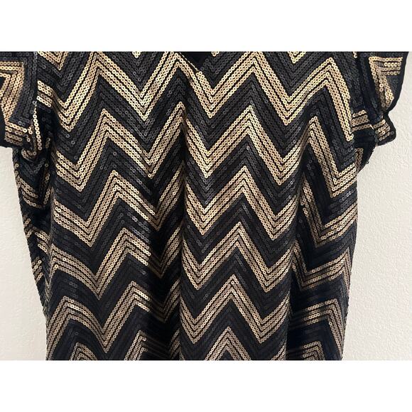 H&M Black Gold Sequined Mini Dress Women XL Glam Fairy Grunge Event Career - Picture 7 of 16